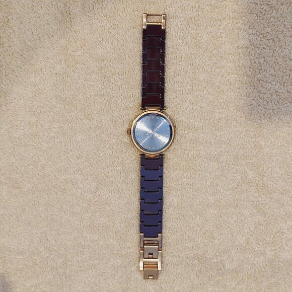 NIB ANNE KLEIN ROSE GOLD TONE BROWN CERAMIC WATCH WITH SWAROVSKI CRYSTALS - Picture 6 of 15